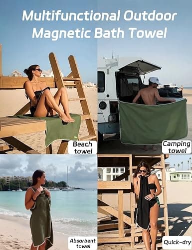 ZGXZQ Magnetic Bath Towel Oversized Quick-Dry Microfiber Towel with Magnetic Closure, Super Absorbent & Sand-Resistant for Beach, Pool, Travel, Gym & Camping 75"x30" (Gray) - Gray thumbnail 4
