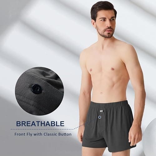 BAMBOO COOL Men's Boxers Underwear Boxer Shorts for Men Classic Loose Stretch Short （3 Pack thumbnail 3