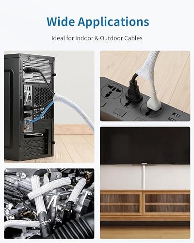 Yecaye 30ft - 1/2 inch Cord Protector Cable Sleeve, Split Braided Wire Loom Tubing for TV Computer USB Cable Power Cord, Cable Management Cord Protectors from Pets no Chew, White (with 10 Zipties) thumbnail 6