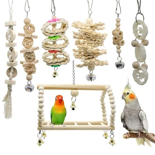 Deloky 7 Packs Bird Parrot Swing Chewing Toys-Hanging Bell Bird Cage Toys Suitable for Small Parakeets, Cockatiels, Conures, Finches,Budgie,Macaws, Parrots, Love Birds - Image 1