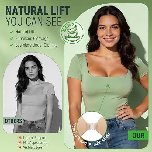 MSHalo Ultra Invisible Sticky Bra Push Up, Strapless Adhesive Bra for Women's Exotic Bras, Reusable Silicone Sticky Boobs for Backless Dress (B Cup, Beige) thumbnail 4