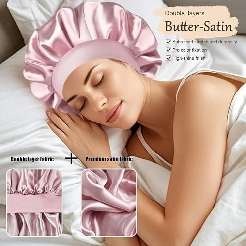 Doitory Satin Silk Bonnet for Sleeping, Soft Satin Lined Hair Bonnet for Women, Double Layer Sleep Nightcap thumbnail 3