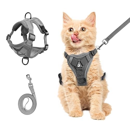Wanheart cat Chest Harness and Leash, Anti-Escape Adjustable Soft mesh cat Leash and Chest Harness Set for All Types of Cats cat Vests (Grey, 3.3-6.6lb) - Image 1