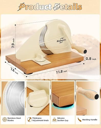Redants Manual Bread Slicer for Homemade Sourdough Bread | Versatile Hand Crank Bread Slicer, Adjustable Thickness for Smooth Cutting, Food Grade Stainless Steel (Cream) thumbnail 3