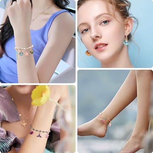 MARFOREVER 120 Pcs Ocean Themed Sea Charms for Jewelry Making, Assorted Gold Enamel Starfish Seashell Marine Pendants for Necklace Earring Bracelet Crafting Holiday Gifts for Women Mom Girls thumbnail 7