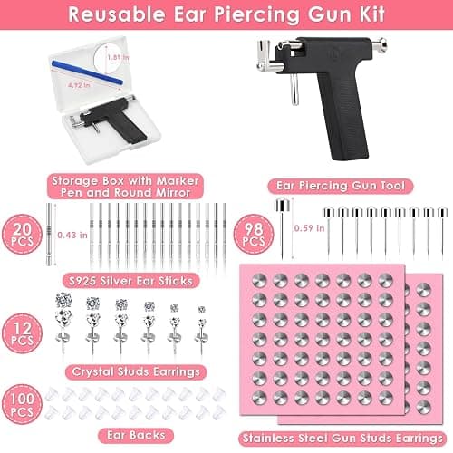 Professional Ear Piercing Gun Kit, Reusable Piercing Gun with Stainless Steel Piercing Earrings Studs, Crystal Earrings for At Home Salon Earlobe Cartilage Helix Tragus Piercing Tool Kit thumbnail 4