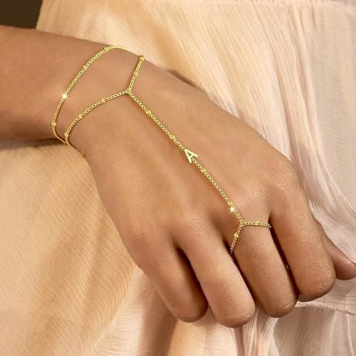 Hand Chain Bracelet for Women Dainty Gold Initial Bracelets Ring Bracelet Hand Chain Hand Jewelry Christmas Gifts for Women Trendy 2025 thumbnail 2