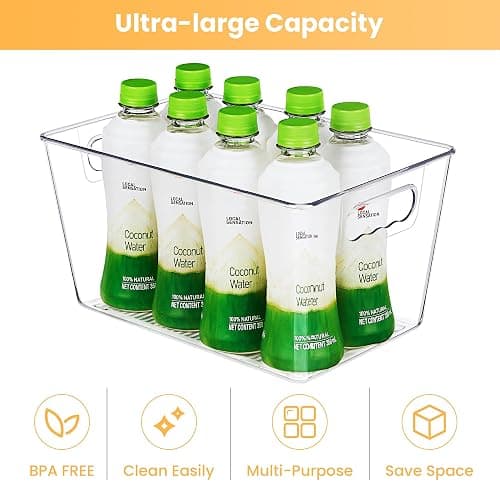 YIHONG 6 Pack Clear Pantry Organizer Bins, Plastic Containers with Handle for Kitchen,Freezer,Cabinet,Closet,Bathroom Under Sink Storage thumbnail 7