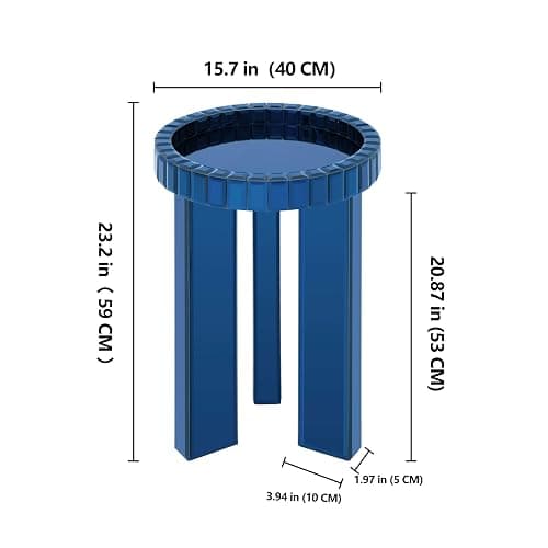 SHYFOY Blue Mirrored End Table, 23" H Round Glass Side Table with Three Legs, Modern Accent Table for Living Room, Bedroom, or Entryway thumbnail 3