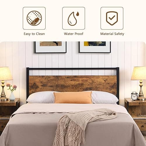 anwickjeff Wood Headboard Queen Size Bed, Easy Assembly Headboard with Rustic Solid Wood Board,Only with Metal Slats Sturdy, Farmhouse Headboards for Adjustable Bed, Rustic Brown (Queen) thumbnail 3