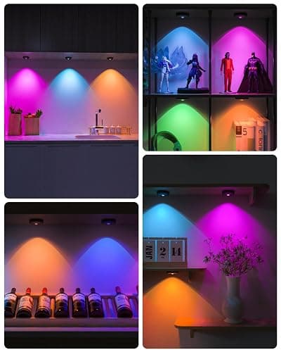 WILLED Rechargeable RGB Puck Lights with Remote Control, 1200mAh Battery Operated Tap Lights, Dimmable Touch Under Cabinet Lighting, Wireless Push Lights, LED USB Shelf Light (6 Pack) thumbnail 3