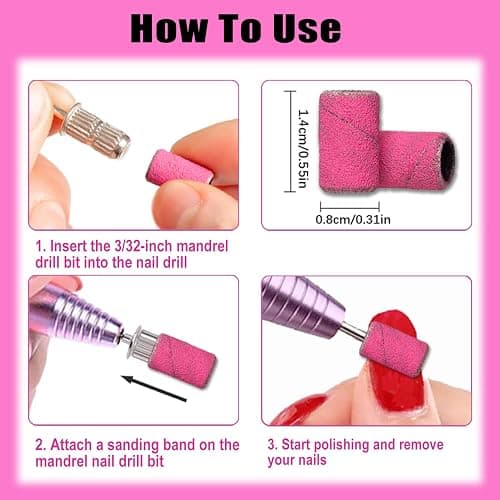Haozher Nail Drill Bits, 135 Pcs Sanding Bands for Nail Drill, Nail Tips for Drill Bits Nail Tech, Mix 80#120#180#240# Fine Grit File Sanding Bands for Acrylic Gel Manicures Pedicure thumbnail 7