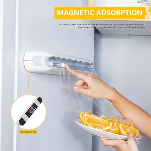 Quasziwa Aluminum Foil & Plastic Wrap Dispenser with Cutter - Easy One-Hand Operation, Space-Saving Kitchen Organizer for Worktops & Cabinets, Magnetic Cling Film Dispenser - Fits 12" Rolls, Gray thumbnail 2