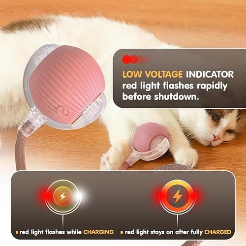 Rocfish Durable Interactive Cat Toys for Indoor Cats, Smart Automatic Cat Chase Ball Toy, Upgraded Speedy Tail Kitten Toy for Bored Indoor Adult Pets (Pink) thumbnail 7