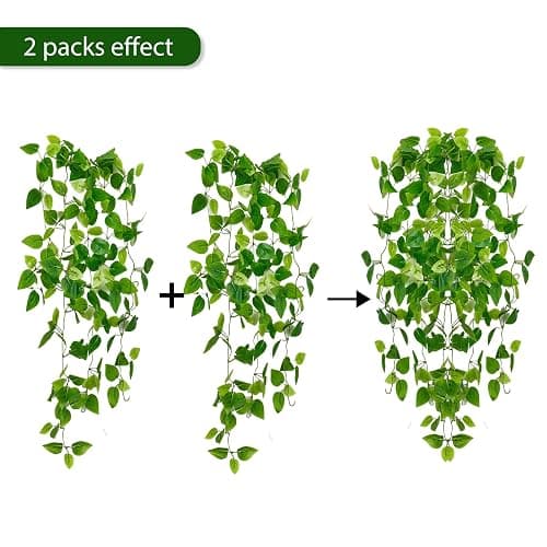 Fake Hanging Plants Vines(2pcs)for Room Decor, Artificial Ivy Greenery Garlands for Home Bedroom Living Aesthetic Kitchen Office Wall Patio Bookshelf,Indoor,Outdoor Farmhouse Decorations(No flowerpot) - 2 thumbnail 4