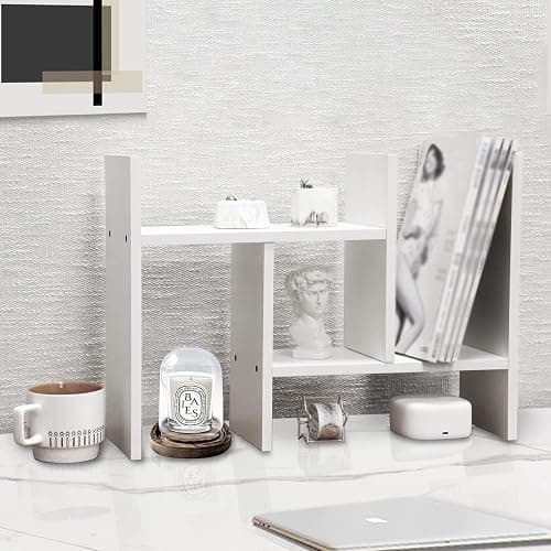 MASAKA B&W - Kawaii Storage Desktop Organizer for Your Desk Space, Double H Plants Display Shelf, Home Office Storage Rack Adjustable Stackable for Office, Dormitory (White*01) thumbnail 3