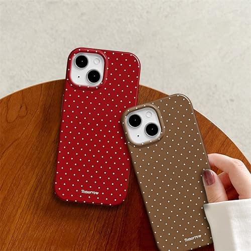 inewateri Compatible with iPhone 13/14 Case with Cute Fashion Polka Dot Aesthetics Design Simple Cases for Soft TPU Slim Protection Cover-Red thumbnail 3