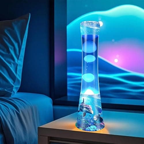 Jellyfish Lamp, 16inches Motion Light with Blue Liquid White Wax Cool Night Lights Home Bedroom Office Decoration Lighting Holiday Present Lava Lamps for Adults - Blue thumbnail 2