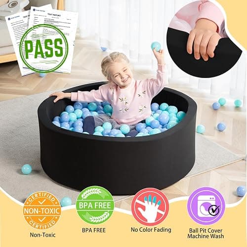 TRENDBOX Soft Foam Sponge Indoor Round Ball Pit Shipped from USA - Black thumbnail 3