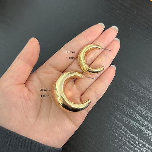 Chunky Gold Hoop Earrings Thick Half Open Hoop Huggie Earring for Women thumbnail 3