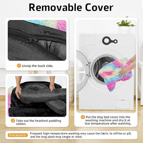 GGIB Calming Dog Bed Fluffy Plush Dog Mat for Furniture Protector with Removable Washable Cover for Large Medium Small Dogs and Cats (Extra Large (53x39.3x6), Rainbow) thumbnail 4