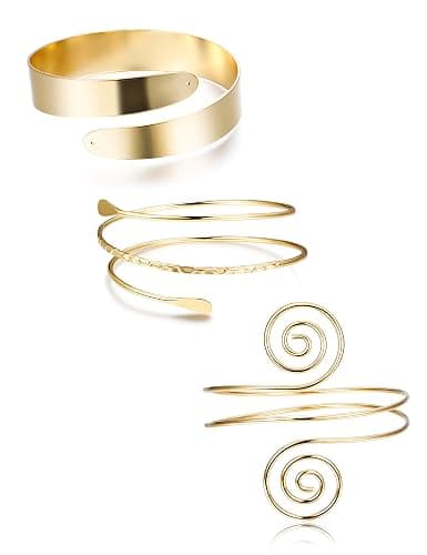 FUNRUN JEWELRY Arm Cuff Upper Arm Band for Women Gold Arm Cuff Bangle Bracelets Adjustable Coil Swirl Armlet ArmBand Jewelry,3-4Pcs - Image 1