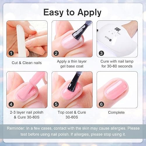 Shining She Vernis Semi Permanent Paillettes, 6 Couleurs Paillettes Blanc Argenté Noir Or Rose Vernis à Ongles Gel Soak Off UV/LED Semi-permanent Manucure Kit Pour Salon De Manucure DIY Home, 8ml - Paillettes thumbnail 5