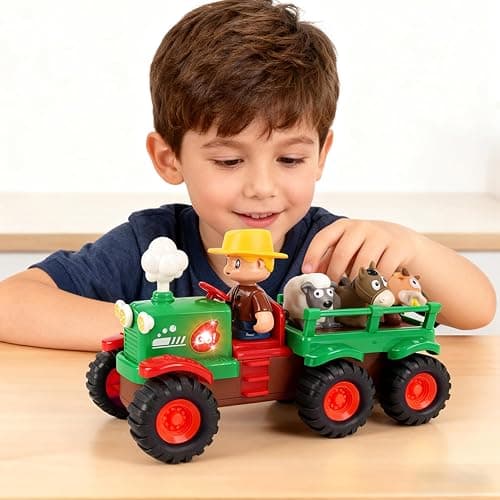 Self-Driving Farmer Tractor Truck Toy for Boys with Lights and Music, with Farmer Figure & Farm Animals (Moving Chimney and Shaking Animals) thumbnail 2