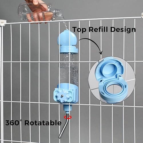 Vannon Top Fill Small Animal Water Dispenser for Cage, 23oz Auto Feeding Crate Water Bottle for Rabbit, Chinchilla, Ferret, Guinea Pig, Squirrel, Hedgehog, Pet Nozzle Diameter: 10mm, BPA Free, Blue thumbnail 9