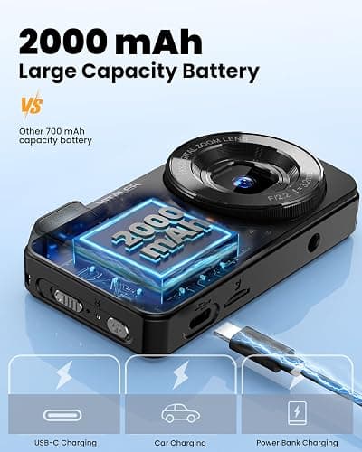 Vitaler Digital Camera, Autofocus 48MP 4K FHD Camera for Photography with 32GB Card, Portable Compact Point and Shoot Digital Camera for Teens Adult Beginner Kids with Metal Shell, 2000 mAh Battery thumbnail 3