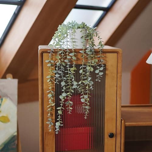 BACAMA Faux Ivy Eucalyptus Vine Fake Hanging Plants in White Pot, Medium | Decorative Hanging Plants, Fake Greenery, For Shelf thumbnail 2