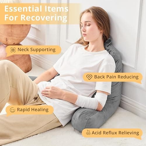 Sasttie Reading Pillows for Sitting in Bed Adult, Velvet Back Pillow Bed Sitting Up, Back-Rest Support Cushion for Sit Up on Couch, Sofa, and Floor, Dorm Essentials, Oeko-Tex Certified, Dark Grey - Standard (18-Inch) - Dark Grey thumbnail 6