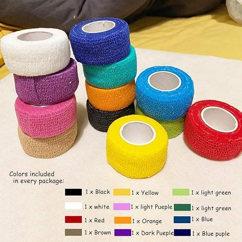 (12-Pack) 1” x 5 Yards | Self Adhesive Bandage Wrap, Kuvvfe Athletic Elastic Cohesive Bandage for Sports Injury,Strain,Knee & Wrist,Ankle Sprains & Swelling First Aid thumbnail 6