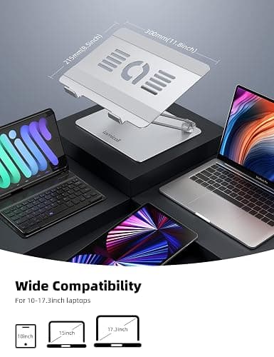 Lamicall Adjustable Laptop Stand, Portable Laptop Riser, Aluminum Laptop Stand for Desk Foldable, Ergonomic Computer Notebook Holder for MacBook Air Pro HP, Office Desk Accessories (10-17.3'')- Silver thumbnail 3