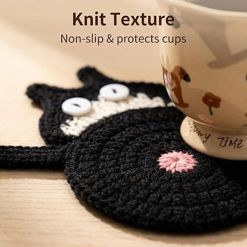 Cat Gifts for Cat Lovers 3PCS Cat Coaster Woven Creative Cute Cat Coaster Insulation Coaster Coffee and Tea Coaster Desktop Gifts thumbnail 7