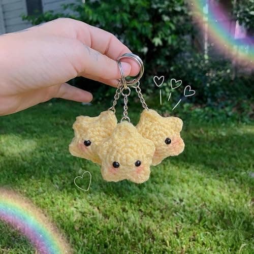 Agromusk Cute Star Keychain,Crochet Kawaii Blush Stars for Car Key Decor,Handmade Purse Bag Charms Key Ring Gifts Women thumbnail 2