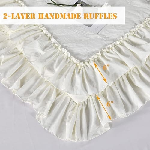 Masaca Ivory Ruffled Comforters Queen Size,Farmhouse Shabby Boho Chic Comforter Set,French Country Microfiber Inner Fill Ivory Bedding 3PCS(1 Ruffle Comforter and 2 Pillowcases) thumbnail 3