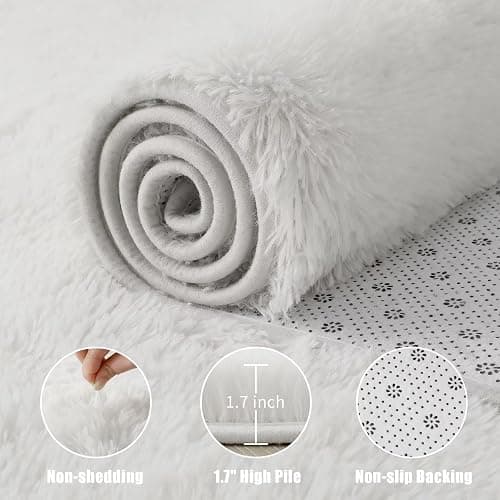 Macgace Small Throw Rugs for Bedroom, 2x3 White Mini Non-Slip Area Rug, Super Soft Plush Fluffy Carpet Modern Home Decor Aesthetic for Entryway Entrance Nursery Kids Room Dorm Office - White - 2x3 Feet thumbnail 6
