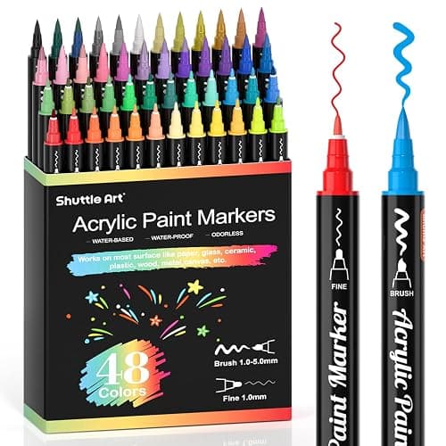 Shuttle Art 48 Colors Dual Tip Acrylic Paint Markers, Brush Tip and Fine Tip Acrylic Paint Pens for Rock Painting, Ceramic, Wood, Canvas, Plastic, Glass, Stone, Calligraphy, Card Making, DIY Crafts - Image 1