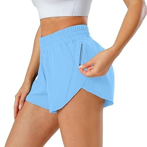 Aurefin Athletic Shorts for Women,Women's Quick Dry Workout Sports Active Running Track Shorts with Elastic and Zip Pockets - Regular Fit - XX-Small - Aero Blue thumbnail 2