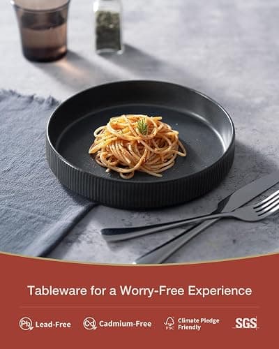 Richmount Star Stoneware Pasta Bowls Set of 6, Salad/Cereal/Soup Bowl 8.25in/21cm, Reactive Glaze Bowl for All Pasta Dishes, Microwave and Dishwasher Safe, Serving Bowls Set of 6, Matte DarkCharcoal thumbnail 3