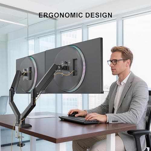 WALI Dual Monitor Stand for 13-32 inch Computer Screens, Dual Monitor Arms for 2 Monitors Holds up to 22 lbs, Height Adjustable Dual Monitors Mount, VESA 75x75/100x100mm (GSMP002N), Black thumbnail 9
