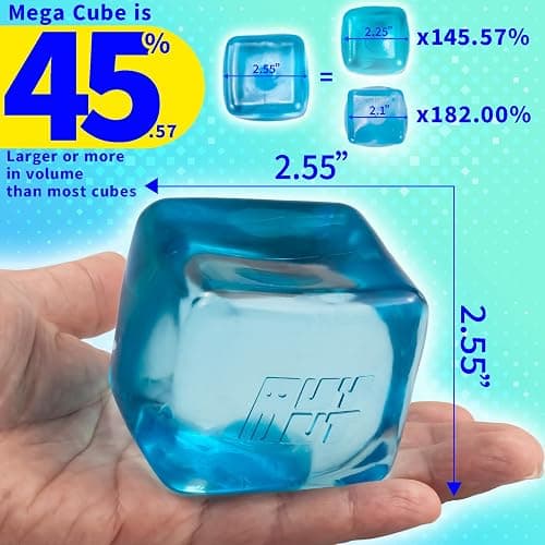 Premium MEGA Cube – Oversized Heavy-Duty Squishy Fidget Toy for Big Hands & Adults, Ultra-Firm Gel for Stress Relief & Sensory Focus, Lab & CPC/ASTM Certified (Blue) thumbnail 2