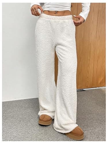 Verdusa Women's Fuzzy Fleece Lounge Pants Elastic Waist Pajama Bottoms thumbnail 3