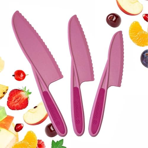 Starpack 'Finger Loving' Kid Safe Kitchen Knife Set of 3 - Kids Knife Set for Real Cooking - Serrated Edges Toddler Knife Sets for 3+ Year Olds - Montessori Knife Sets - BPA-Free Nylon Knives for Kids - Image 1