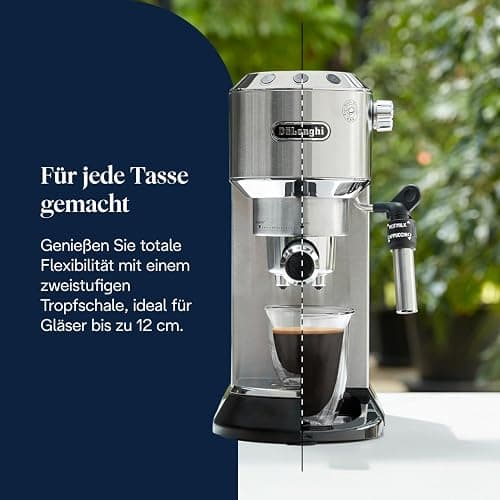 De'Longhi Dedica Style - Perfetto Kompakte Siebträgermaschine Espressomaschine mit Tasten, manuellem Milchaufschäumer für Espresso und Cappuccino, ESE Pad geeignet, 15cm breit, Metall (EC685.M) thumbnail 8