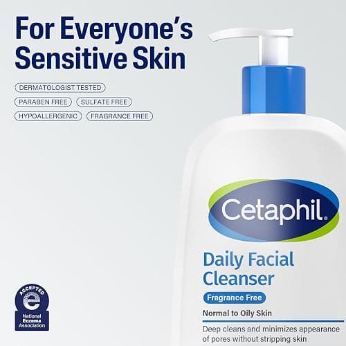 Cetaphil Face Wash, Daily Facial Cleanser for Sensitive, Combination to Oily Skin, 16 Oz, Fragrance Free, Gentle Foaming, Soap Free, Hypoallergenic thumbnail 7