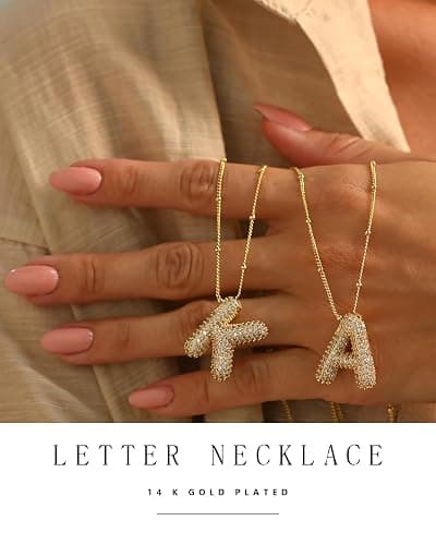 CCINPPY Letter Necklace, 14k Gold Plated Bubble Balloon Dainty Necklace for Women, Chunky Initial Charm Pendant Name Necklace Personalized thumbnail 6