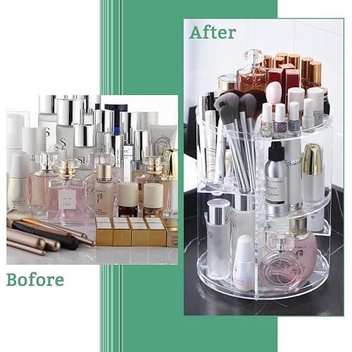 seinlife 360 Rotating Makeup Organizer,DIY Adjustable Spinning Holder,Foldable Cosmetic Storage Display box,Large Capacity Make up Caddy Shelf,Fits Countertop Vanity and Bathroom (CLEAR) thumbnail 7