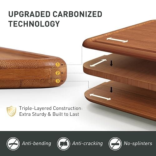 3 Packs Bamboo Cutting Board Set with Holder Nice Solid Thick Wood Deep Juice Groove & Built-in Handles Chopping Board Large Big Small Best Hardwood Kitchen Counter Organic Vegetable Meat BBQ Kit thumbnail 5